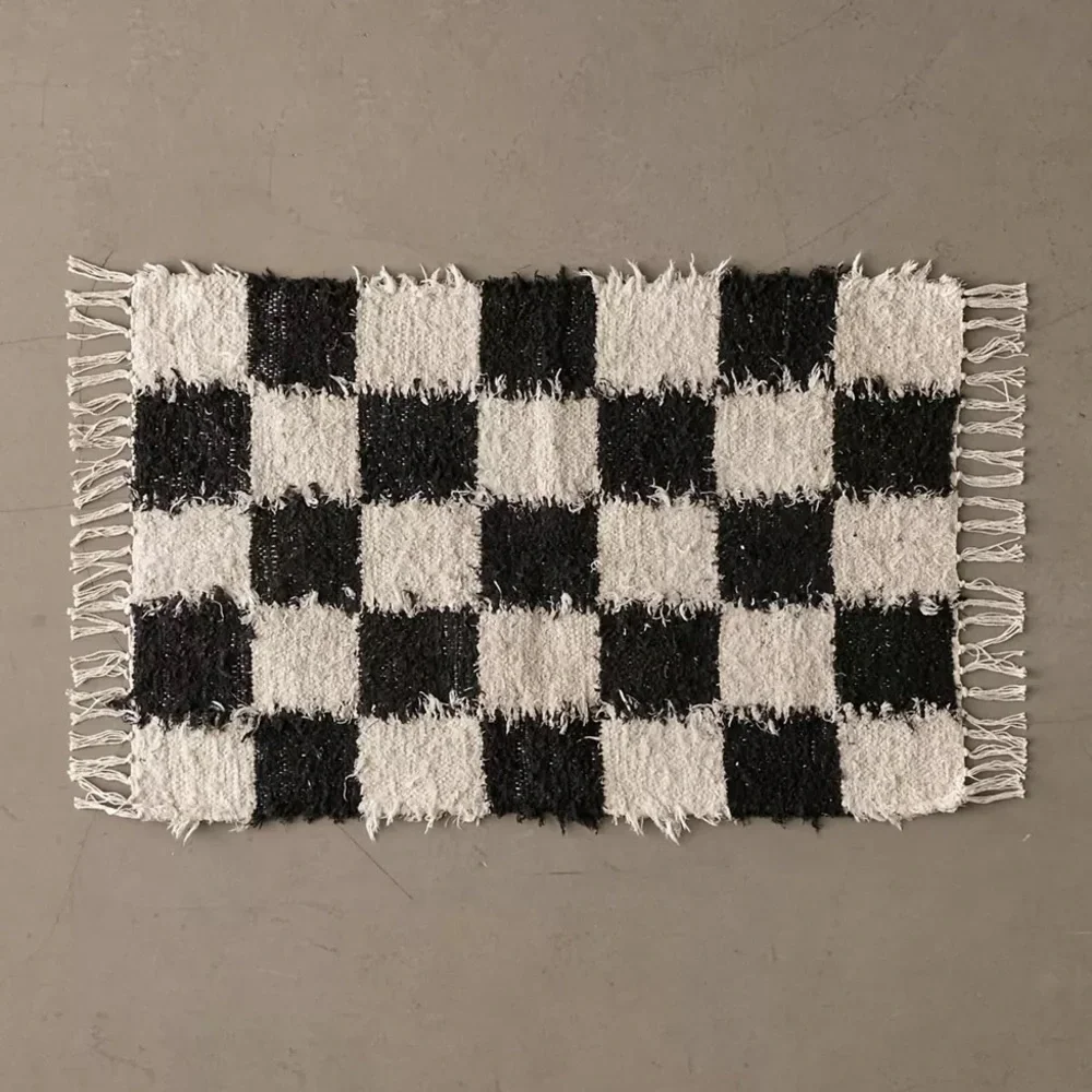 Urban Outfitters Checkerboard Woven Shag Rag Rug NWT
